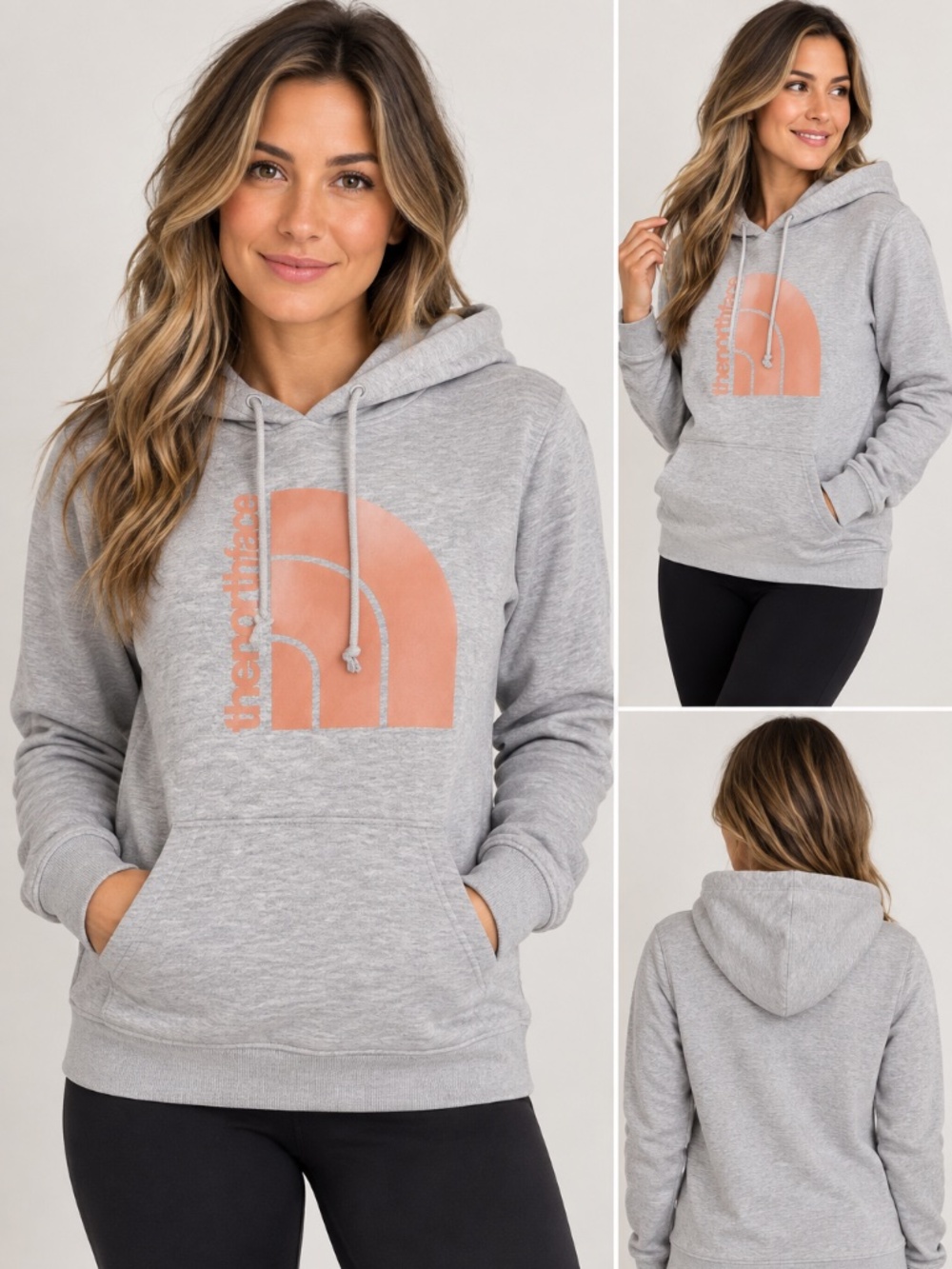NWT North Face Evolution Box Dome Hoodie M Gray Pink Logo Pullover Sweatshirt